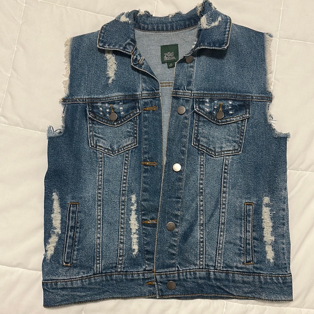 Wild Fable Distressed Denim Blue Vest Size XS